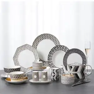 Horeca Modern Luxury On-glazed Dishes Plates Design Bone China Dinnerware Set Royal Dinner Set Dinnerware