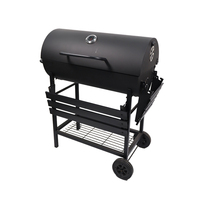 Barbecue portable de jardin avec chariot, fumoir extérieur, gril à charbon de bois avec table latérale