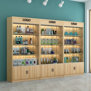 Estantería de Exhibición de Cosméticos Kainice, Almacenamiento de Maquillaje, Estante para Esmalte de Uñas para Salón de Belleza, Vitrina Moderna de Madera y Vidrio - Product Image 1