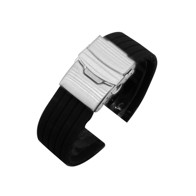 Wholesale 20/22/24mm Silicone Rubber Watch Strap with Deployment Clasp