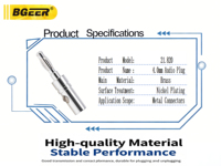 Connecteur électrique de réglage mâle BGEER 21.820 4 mm, tête de lanterne, tête de banane, broche en cuivre pur plaqué nickel