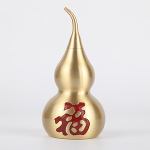 <b>Copper</b> gourd with five emperor <b>coins</b>, pure <b>copper</b> ornament, open lid, hollow, Bagua (eight trigrams) filled with cinnabar, home - Product Image 1