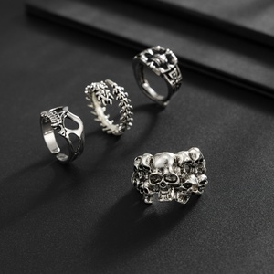 Punk Gothic Skelett-Thema Halb-Hohler Metall-Totenkopf-<span class=keywords><strong>Ring</strong></span>-Set für Männer Vintage Herren Streetwear Stapelbare Ringe Accessoires Schmuck Geschenke - Product Image 4