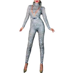 Mode Peregangan Baju monyet mutiara kristal kurus wanita pakaian bermain Bodycon klub malam seksi jumpsuit pesta wanita <span class=keywords><strong>Prom</strong></span> satu potong - Product Image 1