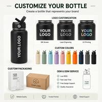 Bouteilles d'eau sportives en acier inoxydable à double paroi isolées sous vide, avec logo personnalisé, 500 ml, 1 L, 32 oz, 40 oz, revêtement poudré, pour la gym et le vélo