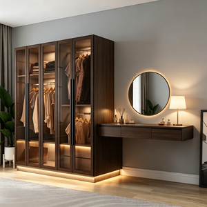 Armoire sur mesure <span class=keywords><strong>de</strong></span> luxe moderne pour toute la maison, éclairage LED, cadre en bois massif, montage mural, grande capacité, meubles <span class=keywords><strong>de</strong></span> <span class=keywords><strong>placard</strong></span> pour <span class=keywords><strong>chambre</strong></span> à coucher - Product Image 6
