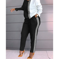 Nouvelle collection de tenues décontractées deux pièces pour femmes, style européen et américain, imprimées, à manches longues, coupe ample, grandes tailles, pour le quotidien