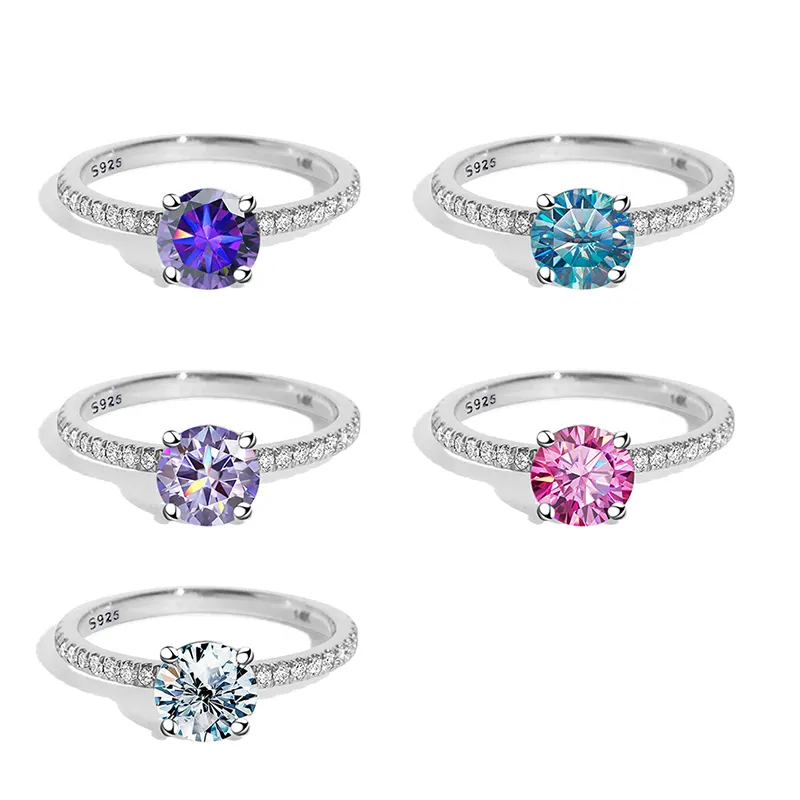 GRA 2CT quilates moissanita azul verde amarillo rojo colorido diamante anillo de bodas para mujeres 925 plata esterlina oro joyería de lujo