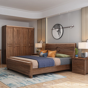 Walnut Solid Wood <b>Wardrobe</b> Four Door Hinged <b>Large</b> Capacity Bedroom Storage Cabinet - Product Image 4