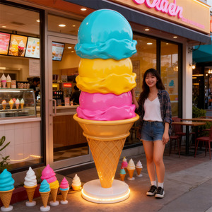 Sculpture de cône de crème glacée personnalisée, colorée et écologique pour l'affichage extérieur des magasins de crème glacée, en fibre de verre brillante pour l'entrée des magasins - Product Image 3