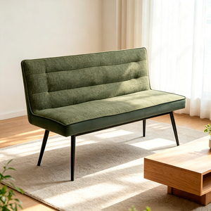 Modern Green Fabric <b>Sofa</b> <b>Bench</b> With Metal Legs Midcentury Design Living Room Furniture - Product Image 1