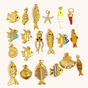 Dingran in acciaio inox 18K placcato oro serie oceano con conchiglia di pesce fascino geometrico e ciondolo per gioielli - Product Image 1
