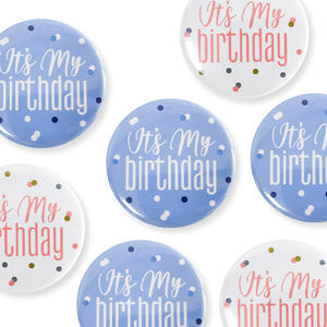 Botón <span class=keywords><strong>de</strong></span> feliz cumpleaños para adultos, niños y mujeres, alfileres <span class=keywords><strong>de</strong></span> fiesta, azul/rosa, X0070 - Product Image 1