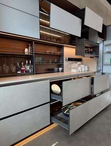 Ensemble d'armoires de cuisine en PVC design acrylique moderne et brillant Écran vibrant blanc tentant Porte en verre pour la salle <span class=keywords><strong>à</strong></span> manger-Fabriqué en Chine - Product Image 3