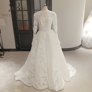 Милые Свадебные платья MW465 2025 роскошные женские свадебные платья с высоким воротом цвета слоновой кости кружевные мусульманские свадебные платья принцессы для торжественной вечеринки - Product Image 1