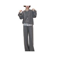 Ensemble décontracté pour femmes de style coréen 2025, respirant, en tissu tissé, deux pièces, sweat-shirt et pantalon, ourlet en dentelle, ensemble unique