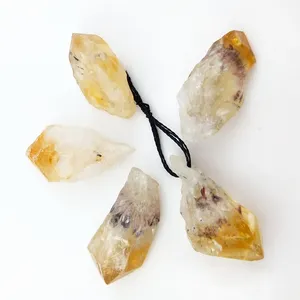 Natural Raw Citrine Point Pendant Gemstone Freeform Top Drill Geode Crystal jewelry charms Rough Crystal Necklace Gold Pendant