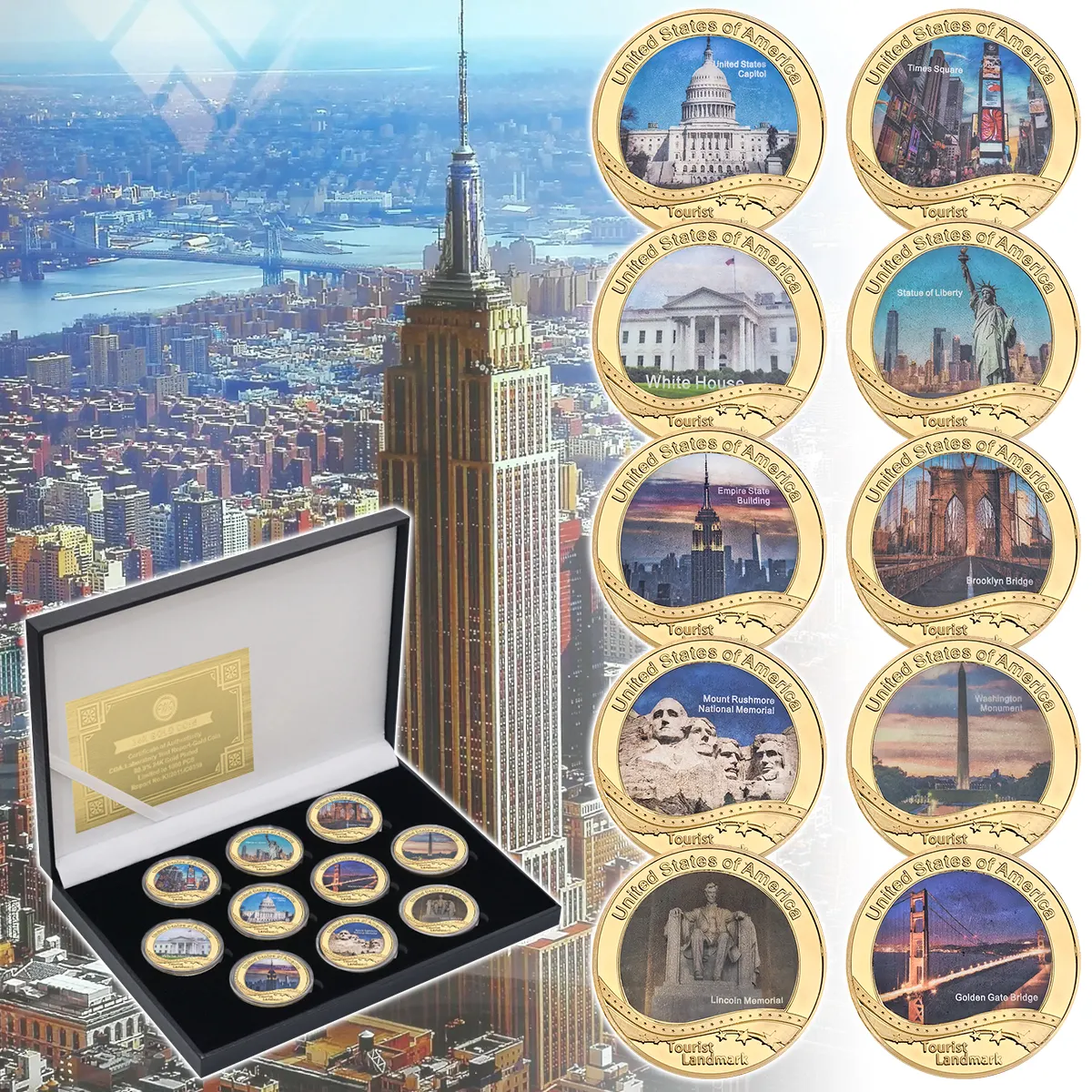 American Famous Architecturals Commemorative Coins Lady Liberty Brooklyn Bridge Metal Coin for Collection