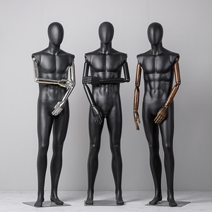 Maniquí Masculino de Cuerpo Completo en Negro Mate <span class=keywords><strong>con</strong></span> <span class=keywords><strong>Brazos</strong></span> <span class=keywords><strong>Articulados</strong></span> para Exhibición en Escaparates de Tiendas de Ropa Masculina y Transmisiones en Vivo - Product Image 1
