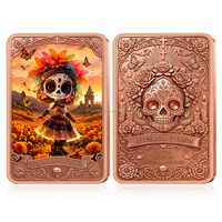 Barre de cuivre de 1 oz, motif Crâne de sucre du Jour des Morts, en relief, lingot métallique Catrina mexicaine, avec impression artistique couleur