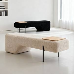 Modern Minimalist <b>Bench</b> Chenille <b>White</b> Fabric Breathable Living Room Bedroom Entryway <b>Shoe</b> Changing <b>Bench</b> - Product Image 2