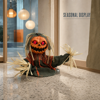 SIPKLR 20'' Décoration d'Halloween : Épouvantail Citrouille Effrayant avec Yeux Rouges Lumineux et Sons Terrifiants pour Jardin et Maison Hantée