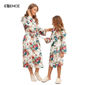 Mamá y yo hija pijamas ropa estampado Floral con capucha cinturón salón dormir Bata - Product Image 1