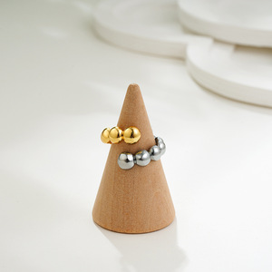 แหวนแฟชั่นปรับขนาดได้สำหรับสาวๆลูกปัดครึ่งวงกลมสีทองและสีเงินแบบสองสี - Product Image 4