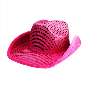 Novelty Hen Party Bachelorette Party Hot Pink Sequin light up cowboy hat Pink Cowgirl Hat for Women