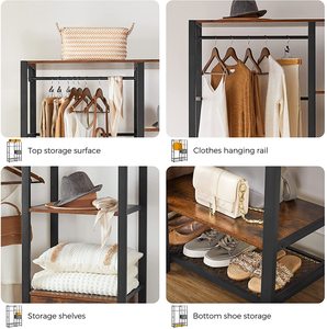 Organisateur de placard industriel avec étagères de rangement, porte-vêtements autoportant, 2 tiroirs, porte-vêtements, meubles de salon - Product Image 3