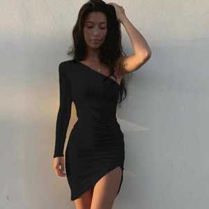 Abito estivo Cross-border europa e gli stati uniti Sexy <span class=keywords><strong>monospalla</strong></span> a maniche lunghe irregolare plissettato - Product Image 3