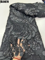 Nouveau Tissu de Robe de Mariée Écologique en Dentelle Brodé de Perles Tubulaires, Paillettes et Mailles, Motif Floral, Fabriqué en Équateur