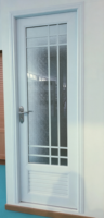 Porte de salle de bain moderne en PVC blanc imperméable, simple, intérieure, en UPVC, avec verre dépoli et persiennes de ventilation pour la maison