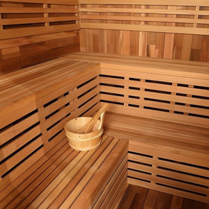 Sauna extérieur moderne en bois massif de pruche, imperméable, pour 4 à 6 personnes, de forme carrée, avec poêle électrique - Product Image 5