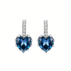 Eleganti orecchini pendenti a forma di cuore con pietra preziosa blu per donna, in argento 925 placcato rodio, gioielli da matrimonio con montatura a griffe - Product Image 1