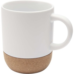 Taza de cerámica Billie de 300ml con detalles de corcho y acabado opaco incluye cuchara-para tazas de leche promocionales personalizadas - Product Image 1