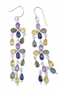 Boucles d'oreilles élégantes en argent sterling avec plusieurs pierres magnifiquement disposées – Boucles d'oreilles scintillantes et élégantes pour femmes et filles, bijoux haut de gamme - Product Image 3