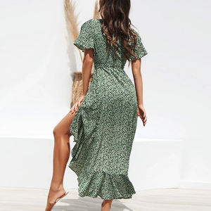 TONGYANG Abito Lungo Estivo da Spiaggia per Donna, Stampa Floreale Boho in Chiffon <span class=keywords><strong>con</strong></span> Volant, Casual <span class=keywords><strong>con</strong></span> Scollo a V e Spacco Sexy per Feste - Product Image 2