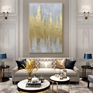 Lukisan minyak kontemporer akrilik emas, lukisan kanvas dekorasi rumah ruang tamu