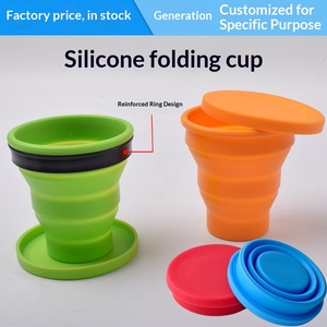 Gobelet pliable en silicone souple de première qualité avec couvercle rétractable et portable pour les voyages, les hôtels, l'extérieur, couleur unie - Product Image 1