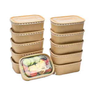 Disposable Brown Kraft Paper Pasta Salad <b>Bowl</b> Round Takeaway Meal Container <b>with</b> Clear <b>Lid</b> - Product Image 1