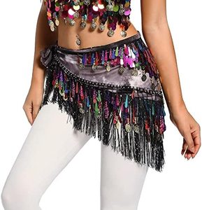 Belly Dance Hip <strong>Scarf</strong> With Tassels Sequins Triangle Coins Wrap Skirt Music Festival Clothing Stage Performance Accessories - Product Image 1