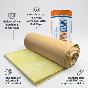 <span class=keywords><strong>Manta</strong></span> Aislante Térmica R94 Fabricada con Rollos de Lana de Vidrio de 40 mm de Espesor, Rollos con Revestimiento de Papel Kraft - Product Image 2