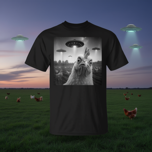 Camiseta Chicken Rooster Selfie With Ufos, color negro, unisex, talla para adultos - Product Image 3