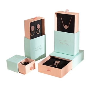 Bán buôn Chất lượng cao màu xám biểu tượng tùy chỉnh giấy trang sức vòng Vòng cổ bao bì Hộp ngăn kéo với ruy băng màu hồng đen - Product Image 2