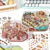 Feuilles d'autocollants Kawaii Mini Ranch Diorama, autocollants découpés multicolores pour scène de ferme, fournitures de papeterie pour scrapbooking pour enfants