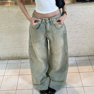 Jeans Y2K Vintage Desgastados para Mujer - Vaqueros de Pierna Ancha de Talle Bajo con Bolsillos Bordados, Ajuste Delgado, Estilo Casual Urbano - Product Image 2