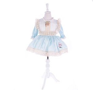 เดรสมีชั้นลายดอกไม้สไตล์วินเทจสีฟ้าสำหรับเด็กเกิดใหม่คอรูปดอกไม้สุดหรูสำหรับงานเลี้ยงวันเกิดหรืองานแต่งงาน - Product Image 1