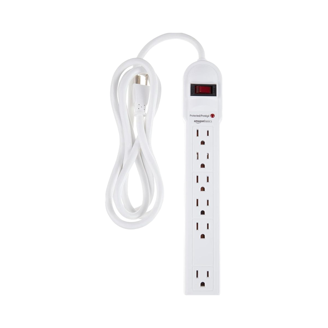 6 White Surge Protector Power Strip 0.9m Cord Overload Protection 90--900 Joule 15A 125V One-Pack Copper US Compatible SDK