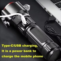 Linterna de Emergencia para Auto, Luz Estroboscópica Roja y Azul de Advertencia, Martillo de Seguridad, Rompeventanas, Cortador de Cinturón de Seguridad, Recargable por USB, con Zoom